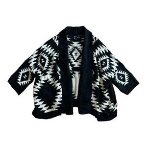Forever 21 Black Aztec Print Open Front Shawl Cardigan S